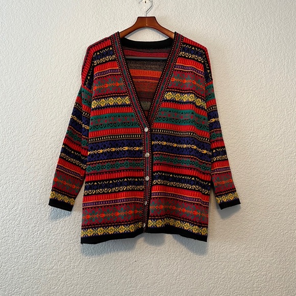 Sweaters - Vintage Colorful Mix Print Cardigan Sweater
